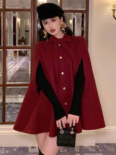 DAZY معطف قصير من الصوف الأحمر، أنيق لارتداء في الحفلات الراقية، معاطف نسائية جديدة لرأس السنة