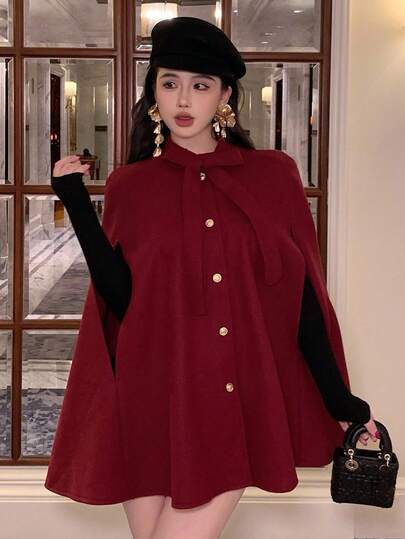 DAZY معطف قصير من الصوف الأحمر، أنيق لارتداء في الحفلات الراقية، معاطف نسائية جديدة لرأس السنة