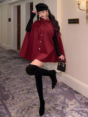 DAZY معطف قصير من الصوف الأحمر، أنيق لارتداء في الحفلات الراقية، معاطف نسائية جديدة لرأس السنة