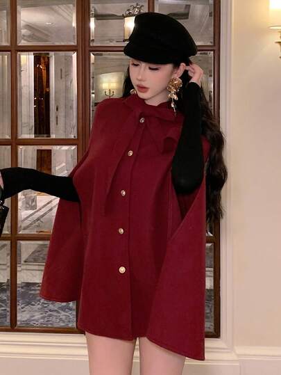DAZY معطف قصير من الصوف الأحمر، أنيق لارتداء في الحفلات الراقية، معاطف نسائية جديدة لرأس السنة