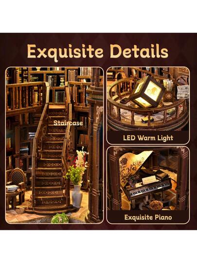 طقم طبقات كتب منزل لغز ثلاثي الأبعاد، DIY نموذج مصغر لبناء المنزل، حرفة خشبية للديكور، هدية عيد ميلاد وعيد الميلاد