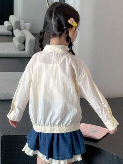 Dazy Kids معطف كاجوال فضفاض بأكمام طويلة وتريم كشكش للفتيات الصغيرات
