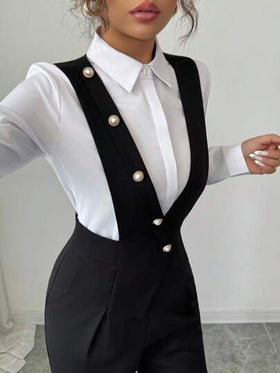 Elenzga جمبسوت بساط أرجل واسعة أسود كاجوال للنساء