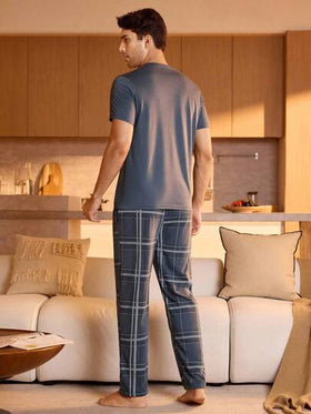 Manfinity Underwear&Sleepwear Basics طقم بيجامة / طقم بيجامة بطباعة المربعات للرجال