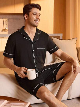 SHEIN طقم بيجامات للرجال/ طقم بيجامات مع أنابيب تباين