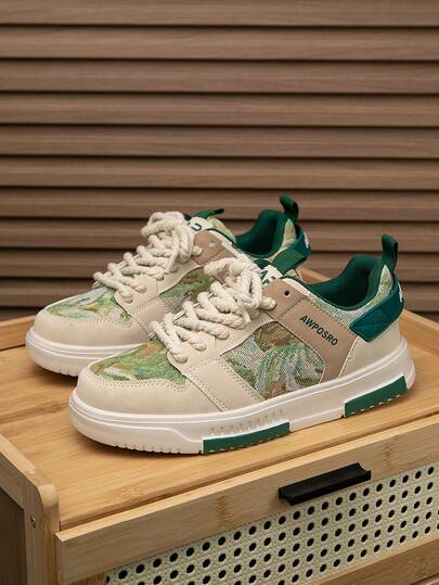 أحذية كاجوال مسطحة للرجال بألوان مختلطة وطباعة عشوائية، أحذية مريحة للاستخدام اليومي والتنزه، أحذية زوجية للوقت الحر