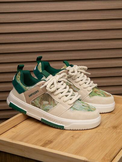 أحذية كاجوال مسطحة للرجال بألوان مختلطة وطباعة عشوائية، أحذية مريحة للاستخدام اليومي والتنزه، أحذية زوجية للوقت الحر