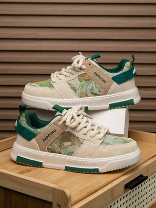 أحذية كاجوال مسطحة للرجال بألوان مختلطة وطباعة عشوائية، أحذية مريحة للاستخدام اليومي والتنزه، أحذية زوجية للوقت الحر