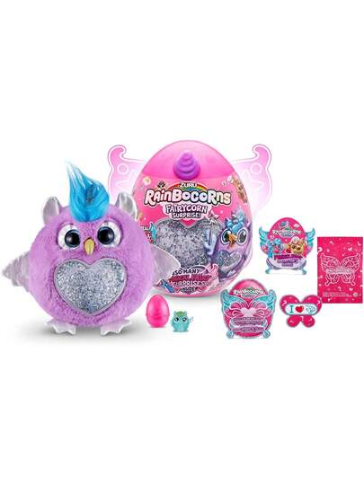 ZURU كائن حيوان محشو قابل للجمع بطول 11 بوصة من نوع Rainbocorns Fairycorn Surprise - بيضة مفاجأة نهائية، أجنحة فراشة قابلة للارتداء، بطانة jednorożec، قلب من الترتر اللامع، للأعمار 3+ للبنات والأطفال (عشوائي)