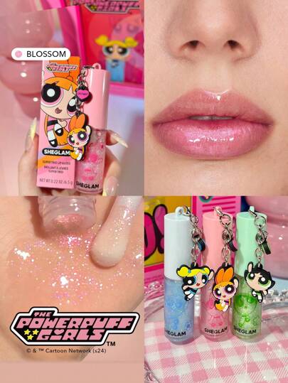 The Powerpuff Girls X SHEGLAM ملمع شفاه سوبر تريو-ملمع شفاه مرطب من بلوسوم-ملمع شفاه لامع غير لاصق-أحمر شفاه سائل-زيت شفاه-العناية بالشفاه-قناع نوم مرطب-مكياج الشفاه روج تنت أرواج علامة تجارية جمال مكياج ميكب مستحضرات تجميل للنساء الفتيات مثالي لفصل الشتا