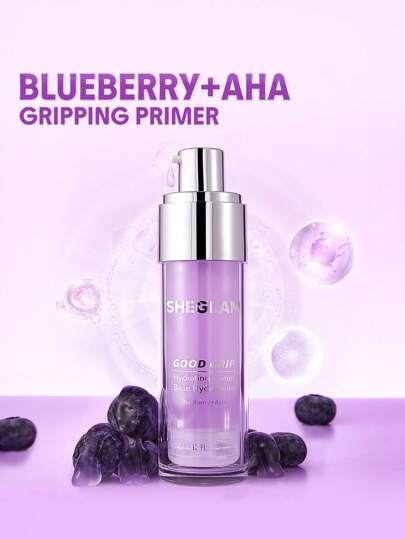 SHEGLAM برايمر مرطب Good Grip-Blueberry + Aha Oil Control Moisturizing Blueberry Primer Gel ينعم الخطوط الدقيقة ويمنع ظهورها، برايمر للوجه خالٍ من الزيوت والسيليكون علامة تجارية جمال مكياج ميكب مستحضرات تجميل للنساء الفتيات مثالي لفصل الشتاء الربيع مثا...