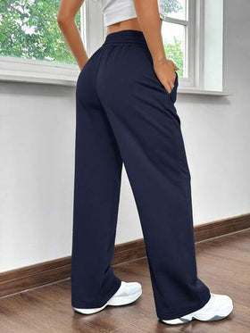 SHEIN EZwear بنطلون رياضي واسع بتصميم بسيط لونه أزرق نافي، للبيت والرياضة