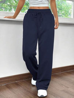 SHEIN EZwear بنطلون رياضي واسع بتصميم بسيط لونه أزرق نافي، للبيت والرياضة