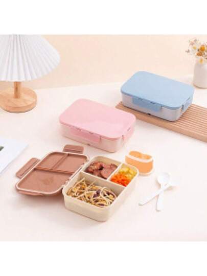 صندوق غداء محكم الإغلاق آمن للميكروويف مع ملعقة وشوكة، مناسب للأطفال والبالغين والطلاب وموظفي المكاتب (وردي)