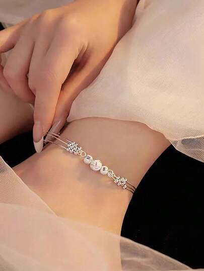 سوار فضة عيار 925 متعدد الطبقات بخرز منقول، تصميم أنيق وجذاب بسيط وعصري للنساء، خيار مثالي لليلة المواعدة أو هدية التخرج أو الارتداء اليومي