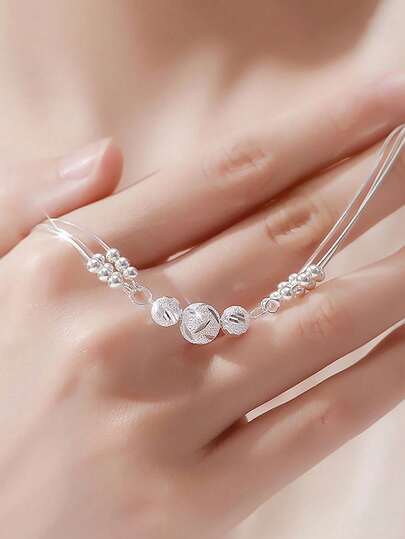 سوار فضة عيار 925 متعدد الطبقات بخرز منقول، تصميم أنيق وجذاب بسيط وعصري للنساء، خيار مثالي لليلة المواعدة أو هدية التخرج أو الارتداء اليومي