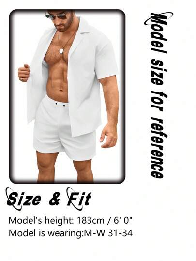 Manfinity VDAYZ قميص كم قصير مطبوع بالزهور وشورت ذو لون سادة طقم ملابس شاطئ رجالي، قميص وشورت هاواي