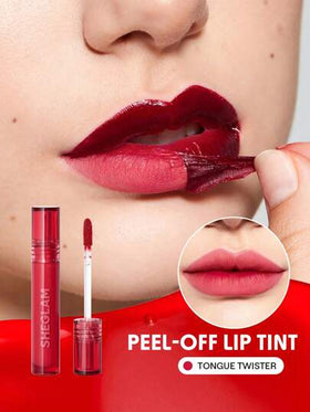 SHEGLAM أحمر شفاه Peel Talk Lip Tint-Tongue Twister سائل مقاوم للماء يدوم طويلاً، لون شفاه قابل للتقشير، لون تاتو عالي الصبغة، تخفيضات ، هدية عيد الميلاد، لون شفاه روج تنت علامة تجارية جمال مكياج ميكب مستحضرات تجميل للنساء الفتيات مثالي لفصل الصيف الربيع