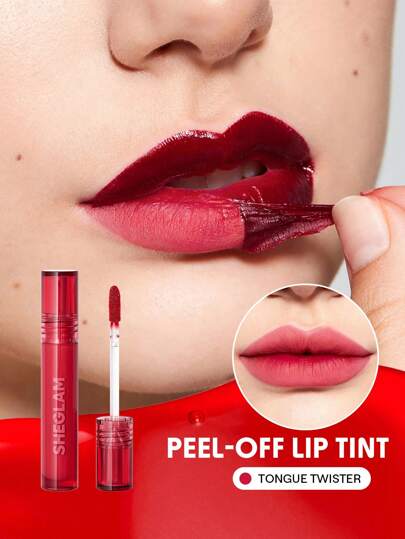 SHEGLAM أحمر شفاه Peel Talk Lip Tint-Tongue Twister سائل مقاوم للماء يدوم طويلاً، لون شفاه قابل للتقشير، لون تاتو عالي الصبغة، تخفيضات ، هدية عيد الميلاد، لون شفاه روج تنت علامة تجارية جمال مكياج ميكب مستحضرات تجميل للنساء الفتيات مثالي لفصل الصيف الربيع