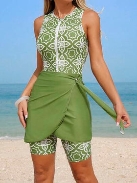 Swim Shayni بدلة سباحة قطعة واحدة بياقة عالية وسحاب للنساء، بأسلوب الشرق الأوسط، بدون أكمام، للصيف والعطلات الشاطئية