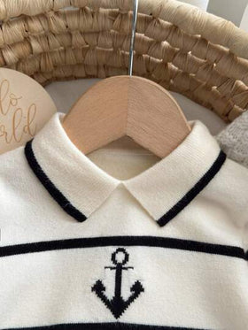 SHEIN رومبير رومبر تريكو رضيع جديد طويلة الأكمام بياقة بولو للأولاد والبنات، ملونة بألوان متناسقة، مناسبة للخريف والشتاء