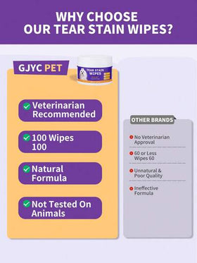 GJYC PET 100 قطعة من مناديل تنظيف عيون الحيوانات الأليفة - إزالة لطيفة لبقع الدموع والأوساخ والإفرازات والمخاط - مناديل تنظيف وعناية وتعطير بزيت جوز الهند للعيون والتجاعيد والوجه - للكلاب والقطط