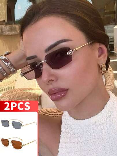 إطارات نظارات صغيرة متعددة الأوجه مخصصة للنساء موضة، نظارات أنيقة وفريدة مناسبة للسفر والارتداء على الشاطئ، 2 قطعة
