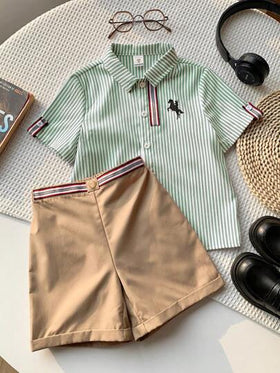 SHEIN مجموعة شورتات قصيرة من الصوف والكوران المزخرفة بخطوط ملونة للكلية الرياضية الكاجوال 2 قطعة/مجموعة، مناسبة للارتداء اليومي والرياضة والخروجات والمخيمات والتجمعات والمهرجانات والتقاط الصور، موسم العودة إلى المدرسة، الربيع/الصيف