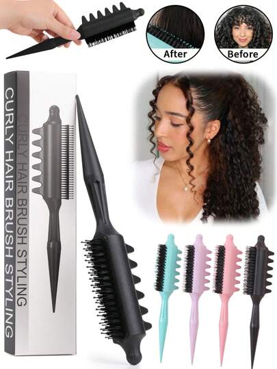 Hair brushes-EU+UK مشط تصفيف الشعر المجعد (بمقبض ذيل) - سهل التمشيط، ناعم، يشكل تجعيدات، مناسب للاستخدام الجاف والرطب، مضاد للتجعد، أداة تقسيم متعددة الاستخدامات، ضرورية للصالون والسفر والمنزل، أسود، مشط، مشط الحافة، مشط، مشط فك التشابك، مشط كروي الشكل...