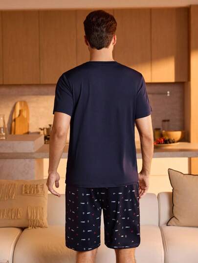 Manfinity Underwear&Sleepwear Basics رجالي بيجاما مكونة من تي شيرت وشورت بطبعة مرساة