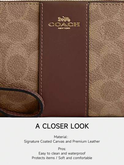 Coach حقيبة معصم بسحاب من الكورنيه للنساء، حقيبة يد صغيرة مع معلق في قماشة توقيع مع شريط، 854 IMXHE