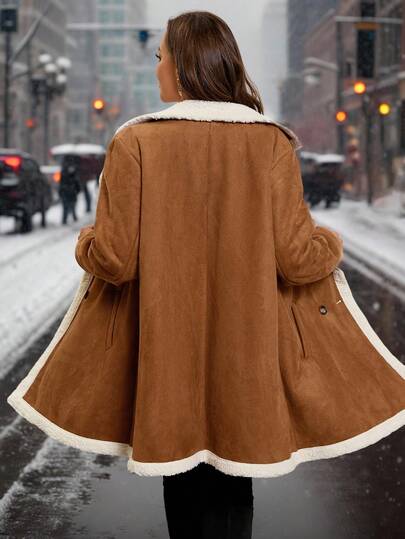 SHEIN Clasi معطف شتوي للمرأة ذات الحجم الكبير بياقة سميكة عصرية