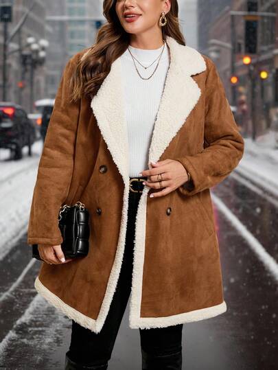 SHEIN Clasi معطف شتوي للمرأة ذات الحجم الكبير بياقة سميكة عصرية
