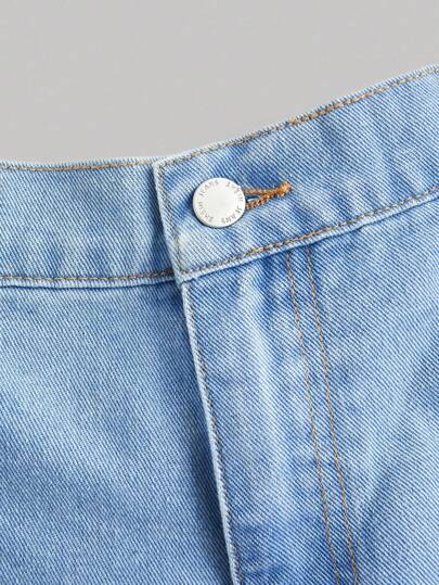 SHEIN MOD شورت جينز أزرق كبير الحجم مع خياطة دانتيل رقيقة، تنورة ذات خصر عالي، بنطلون صيفي على الطراز الكوري، ملابس عودة إلى المدرسة بطابع جمالي