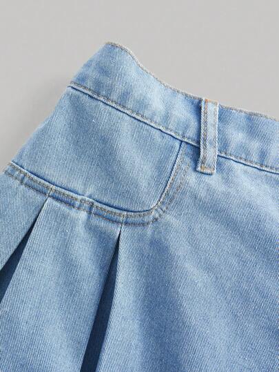 SHEIN MOD شورت جينز أزرق كبير الحجم مع خياطة دانتيل رقيقة، تنورة ذات خصر عالي، بنطلون صيفي على الطراز الكوري، ملابس عودة إلى المدرسة بطابع جمالي