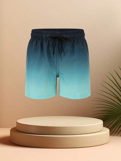 شورت سباحة للأولاد المراهقين بخصر رباط وطباعة أومبير