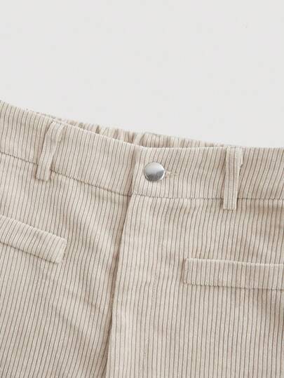 SHEIN بنطلون قصير ضيق من القطيفة لون أحادي للفتيات المراهقات، مجموعة واسعة الساق من الكاكي، بنطال طويل للخريف/الشتاء