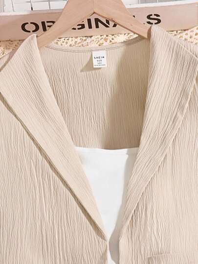 SHEIN طقم بنطلون طويل كاجوال للبنات بأكمام طويلة و بنطال كاكاو للربيع/الخريف 2 قطعة