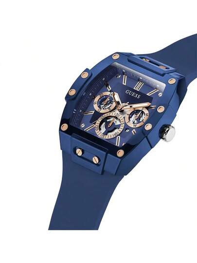 Guess ساعة يد كوارتز متعددة الوظائف للرجال GW0203G7، قرص أزرق مجوف مع سوار مرن، ساعة كاجوال مناسبة للمناسبات اليومية والأعمال، هدية عيد ميلاد ممتازة للأب أو الحبيب