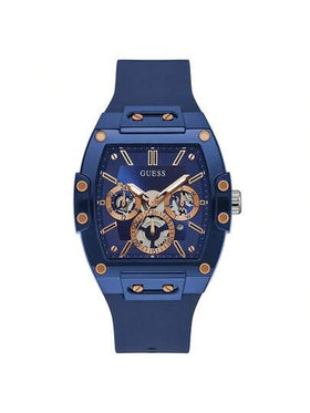 Guess ساعة يد كوارتز متعددة الوظائف للرجال GW0203G7، قرص أزرق مجوف مع سوار مرن، ساعة كاجوال مناسبة للمناسبات اليومية والأعمال، هدية عيد ميلاد ممتازة للأب أو الحبيب