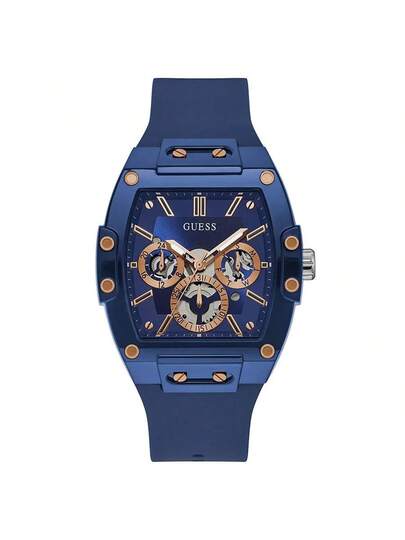 Guess ساعة يد كوارتز متعددة الوظائف للرجال GW0203G7، قرص أزرق مجوف مع سوار مرن، ساعة كاجوال مناسبة للمناسبات اليومية والأعمال، هدية عيد ميلاد ممتازة للأب أو الحبيب