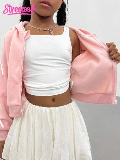 SHEIN معطف بنات المراهقات، جاكيت بقصة أنيقة مزينة بفيونكة، قماش هودي مبطن دافئ مريح، زخرفة أكمام بفيونكة، طراز فتاة شابة نشيطة، مناسب للعودة إلى المدرسة أو الارتداء اليومي، خريف/شتاء