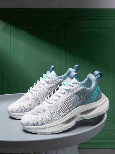 أحذية رياضية كاجوال منخفضة القمة من الشباك المحبوك بتدرج لون، أحذية رياضية خارجية مريحة وعصرية قابلة للتنوع مع ربطة أحذية