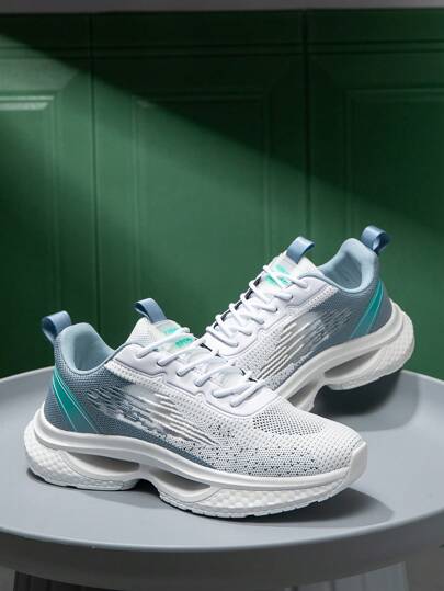 أحذية رياضية كاجوال منخفضة القمة من الشباك المحبوك بتدرج لون، أحذية رياضية خارجية مريحة وعصرية قابلة للتنوع مع ربطة أحذية