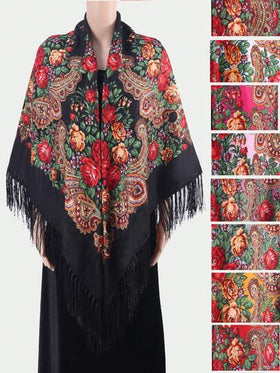 وشاح مربع مطبوع بطراز بوهيمي للنساء في فصلي الخريف والشتاء، وشاح كبير الحجم مزين بشرابات، متعدد الاستخدامات، رداء أنيق لتزيين الفساتين