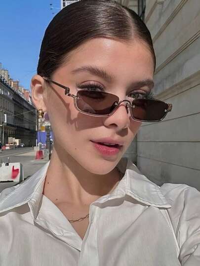 نظارة معدنية جديدة بإطار مربع نصفي، نظارة نسائية ذات إطار صغير عصري للشارع، إطار مستطيل