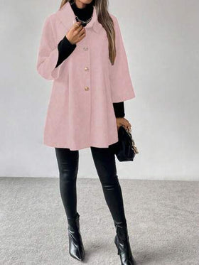 SHEIN LUNE معطف نسائي فضفاض من الفرو المموج بزر أمامي كاجوال، للارتداء اليومي