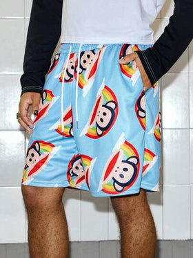 ROMWE MEN Paul Frank X ROMWE شورت رجالي صيفي كاجوال بشارع نمط وطباعة كرتونية، خصر بسحاب، جيوب مائلة، فضفاض