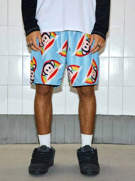 ROMWE MEN Paul Frank X ROMWE شورت رجالي صيفي كاجوال بشارع نمط وطباعة كرتونية، خصر بسحاب، جيوب مائلة، فضفاض