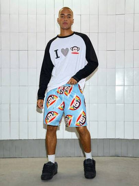 ROMWE MEN Paul Frank X ROMWE شورت رجالي صيفي كاجوال بشارع نمط وطباعة كرتونية، خصر بسحاب، جيوب مائلة، فضفاض